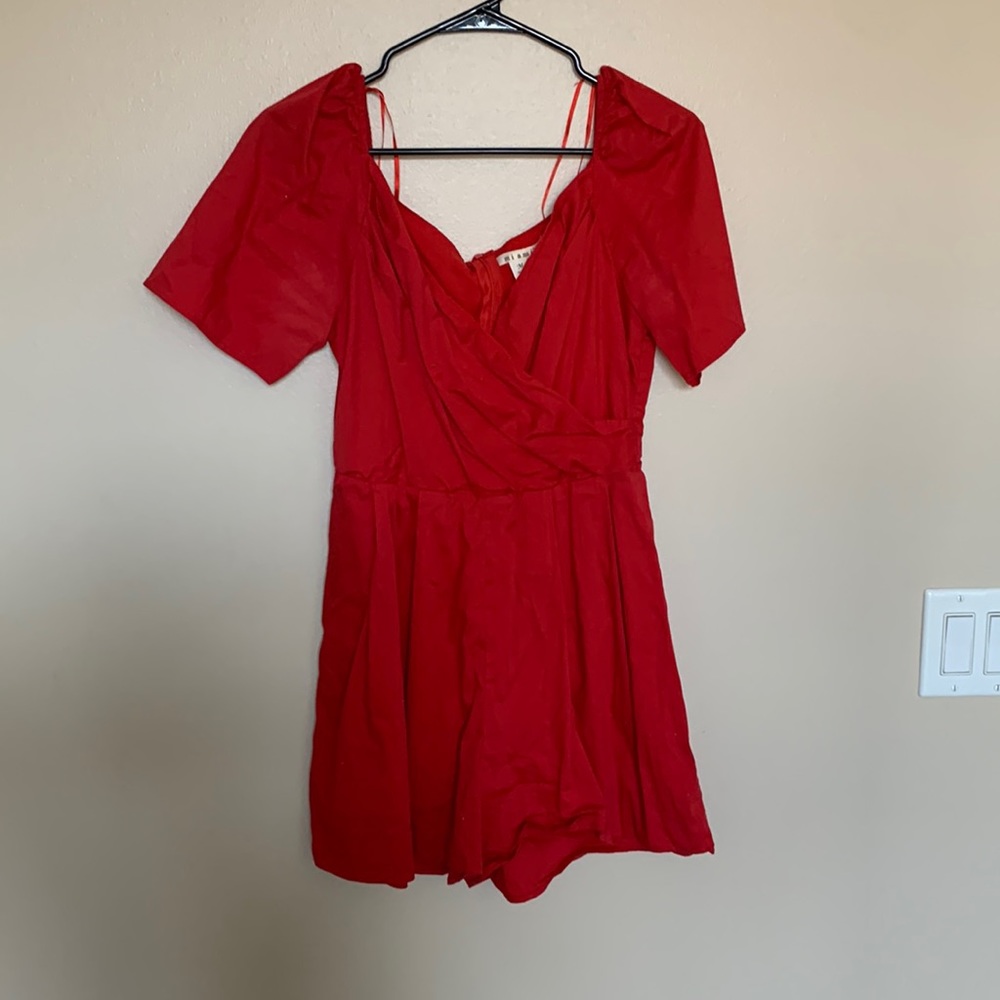 Red zip-up romper